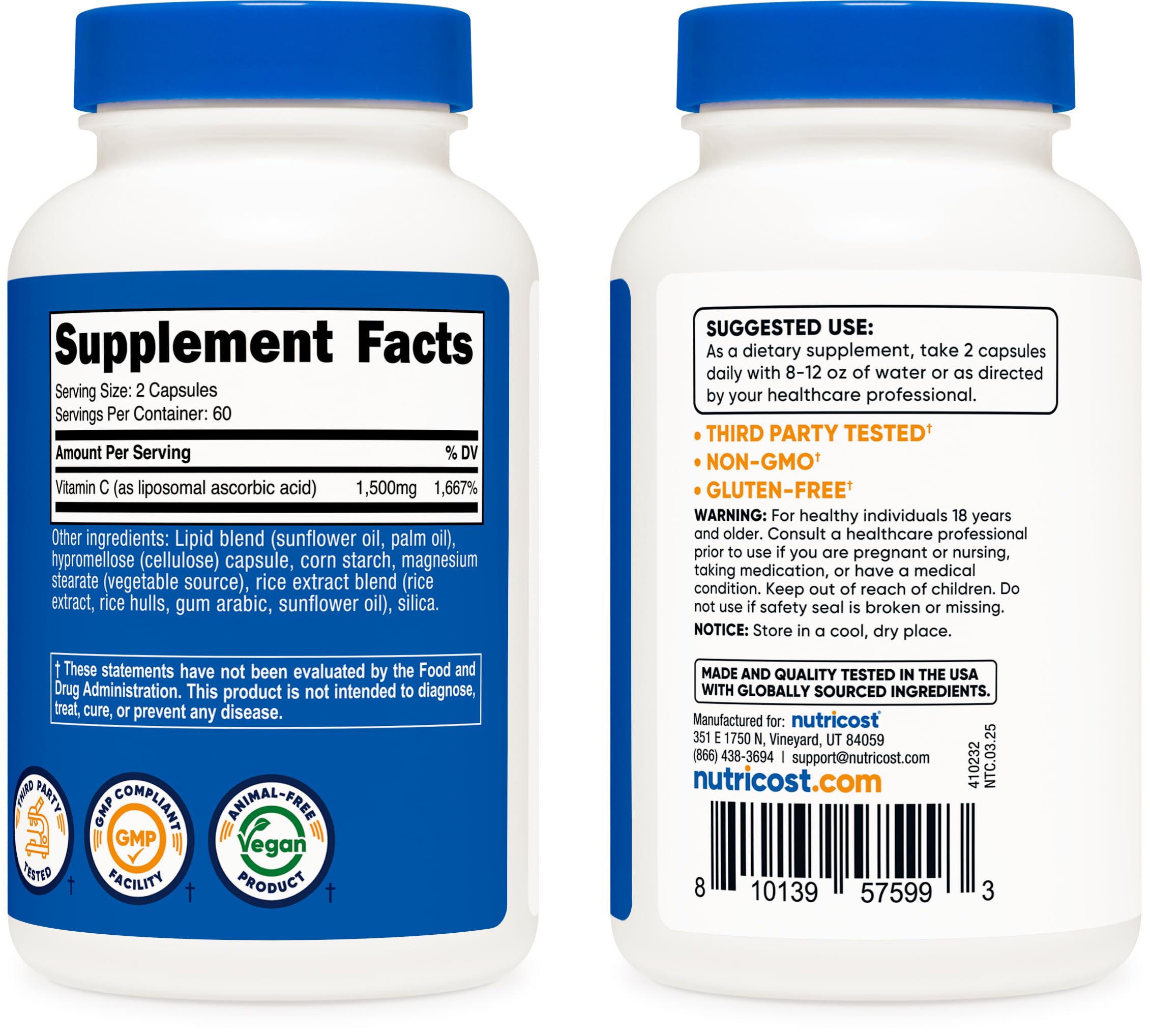 Nutricost Liposomal Vitamin C (1500mg) 120 Vegan Capsules, 60 Servings — Amazon image 4