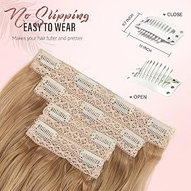 Blonde Clip in Hair Extensions - 14 Inch Wavy Synthetic Hair Extensions Clip ins (Color: Dark Blonde with Beige Blonde Highlights)