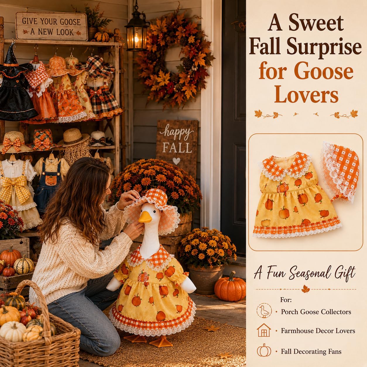 Halloween Goose Outfit, 23 Inch Porch Goose Pumpkin Outfit