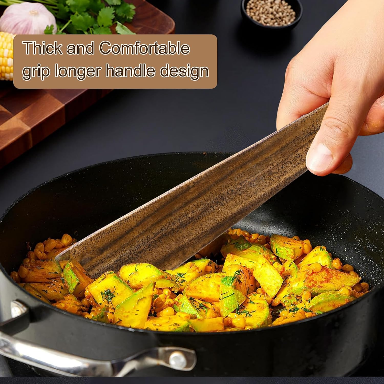 12-Inch Non-Toxic Teak Wood Cooking Spatula, Small Wooden Scraper, Flat Wooden Egg Flipper – Ideal for Flipping, Scraping, Stirring – Perfect for Non-Stick and Cast Iron Pans