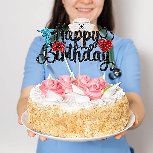 Miniatura 5 de Gyufise Decoración para tartas de cumpleaños con purpurina para enfermera, decoración para tartas médicas, temática de enfermería, fiesta de