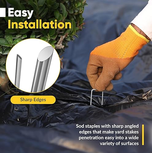 Miniatura 4 de BzBirds Grapas de paisaje fabricadas en Estados Unidos de 6 pulgadas calibre 11 galvanizadas barrera de malezas pasadores de tela de paisaje estacas