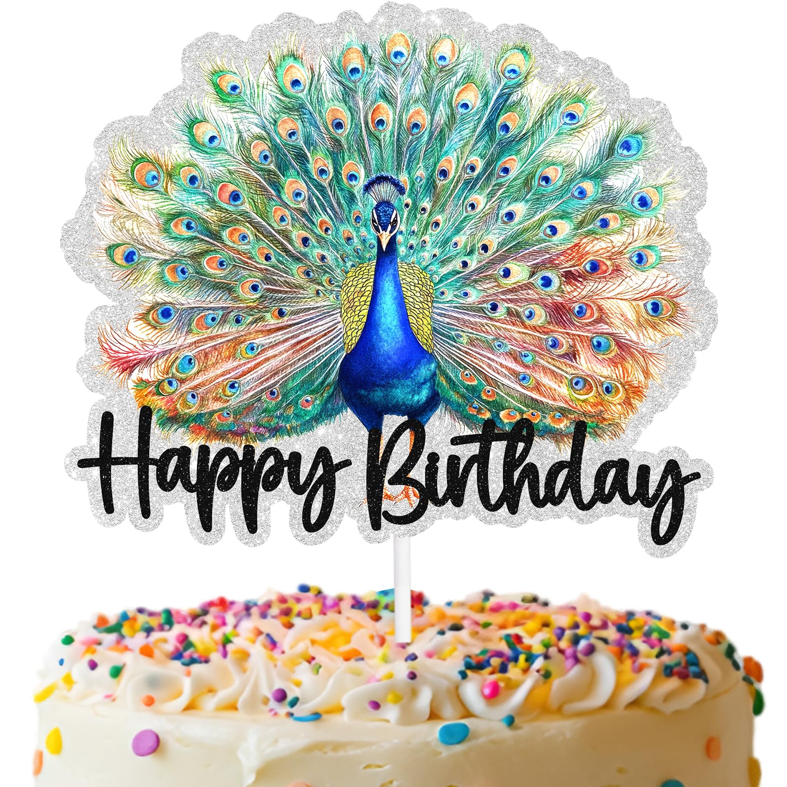 Peacock Cake Topper Zoo Bird Theme Happy Birthday Decorations, for Boys and Girls Birthday Party, Baby Shower, Bird Theme Party Decorations, is a