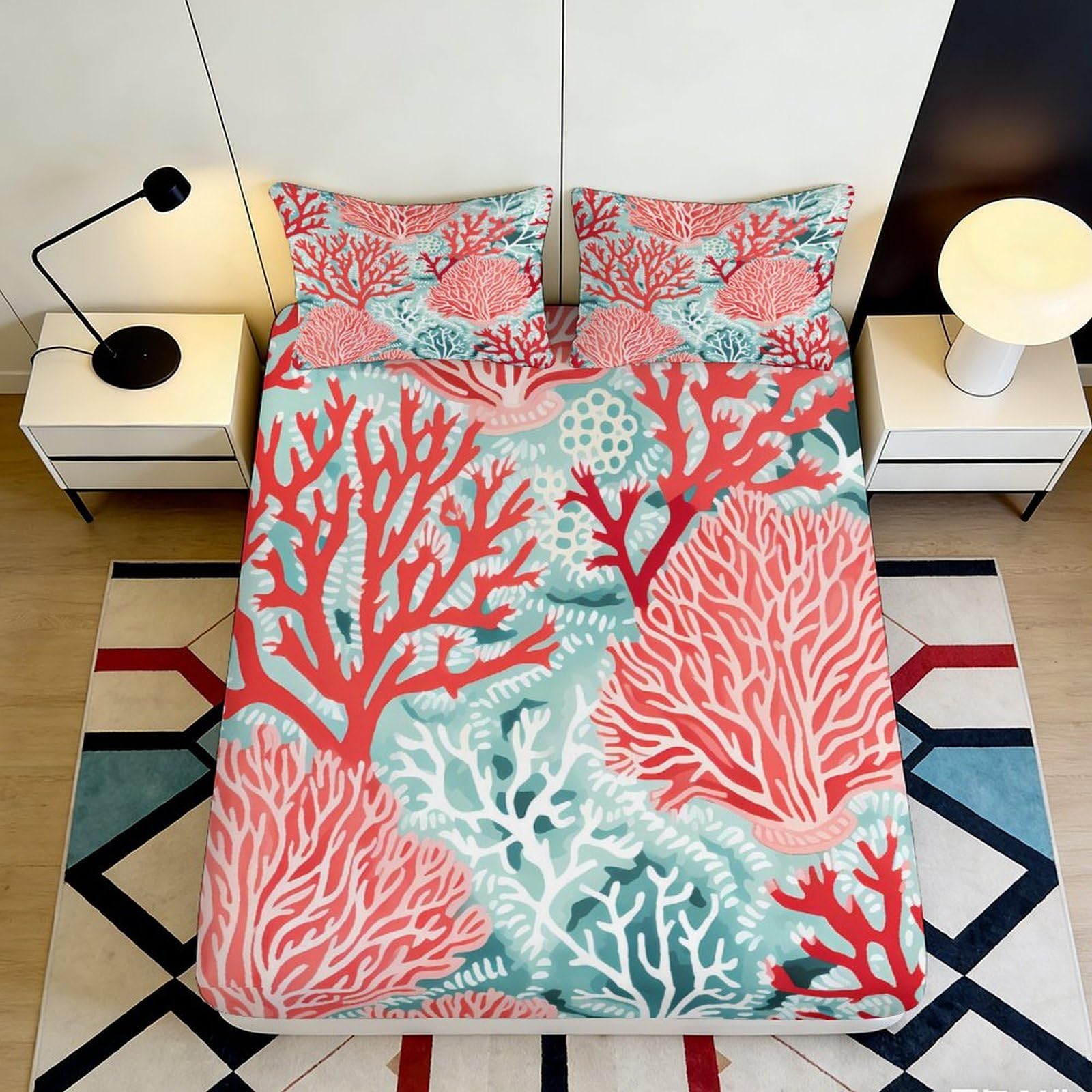 Jxqhbvmg Style-5 3D Printed Coral Pattern Fitted Sheet Microfiber Deep Pocket Bedroom Bedding Coral Mattress Fitted Cover Washable For All Ages 90X200x25cm