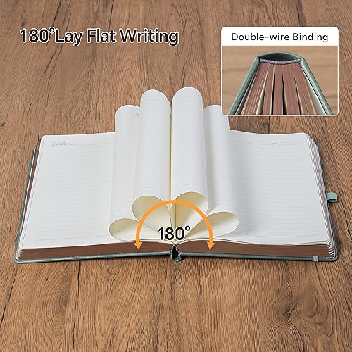 Miniatura 5 de Cuaderno de diario grueso con bolígrafo, 360 páginas de papel de 3.53 ozm, borde rociado marrón, diario para escribir cuaderno de rayas B5, tapa