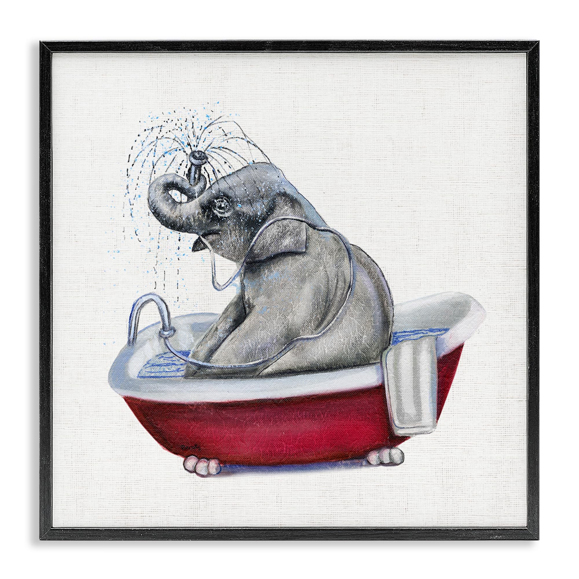 Playful Safari Elephant Bathtub, 24 x 24 Inch Framed Giclée Print