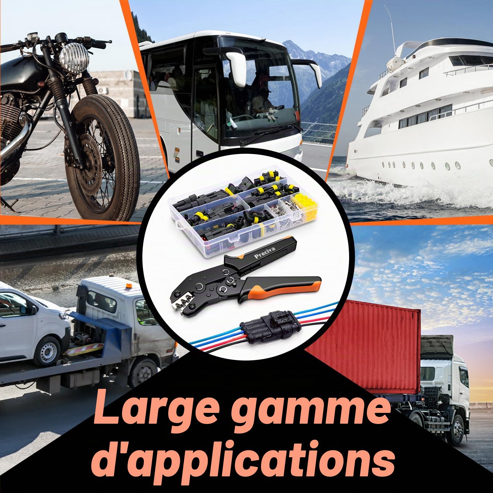 Preciva Pince à Sertir Double Mâchoire 350pcs pour JST/Dupont & Cosses, Pince a Sertir (0.5-1.5mm²/ AWG18-16) avec Connecteur Automobile (1/2/3/4 Broches) pour Moto, Voiture, Bateau, Camion, etc