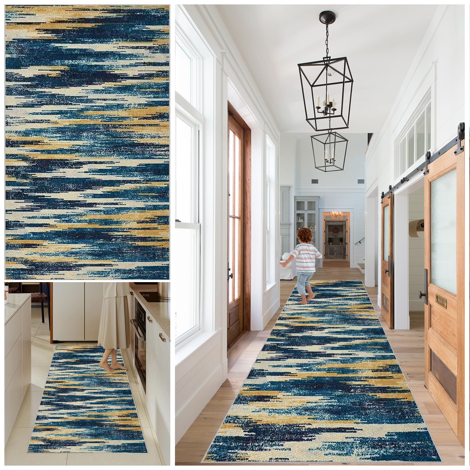 Hallway Runner Rug Kitchen Runners Non Slip washable runner Vintage Carpet Runners for Entryway Long Absorbent Low Pile Floor Mat Hall Runners for Kitchen Bedroom Entryway Laundry 120 x 150 cm