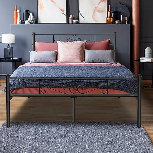 Base de cama matrimonial con cabecera y estribo, base de colchón de plataforma metálica, soporte de listones de acero resistente, no necesita