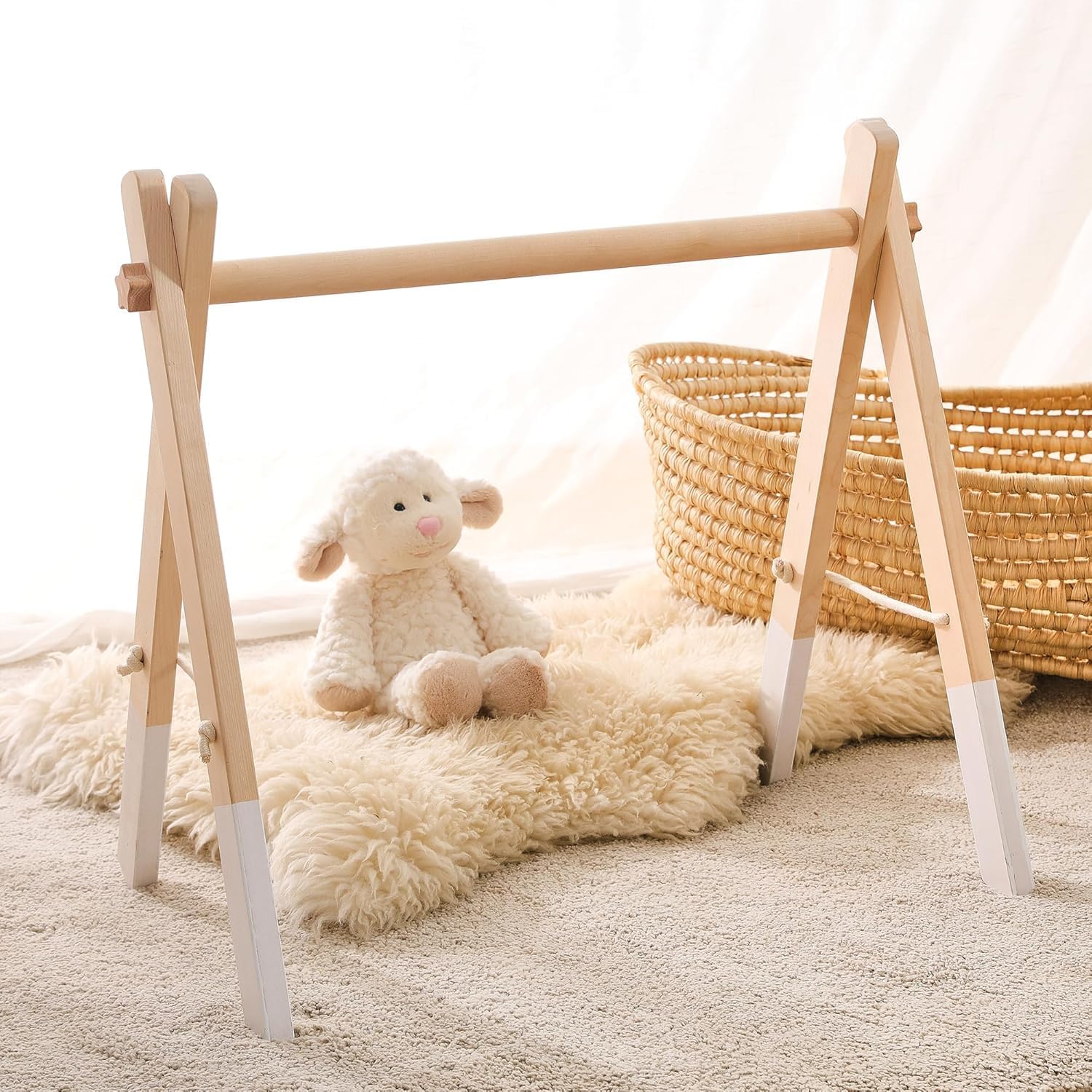 Gimnasio de juego para recién nacido, arco de madera para bebé, centro de actividades, diseño blanco, arco de juego extraíble, para guardería