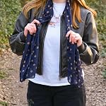 TRIXES Navy Blue & Gold Polka Dot Scarf - Ladies Fashion, Retro Accessory | Lightweight, 1950's Retro Fashion Accessory - Head & Neck Wrap