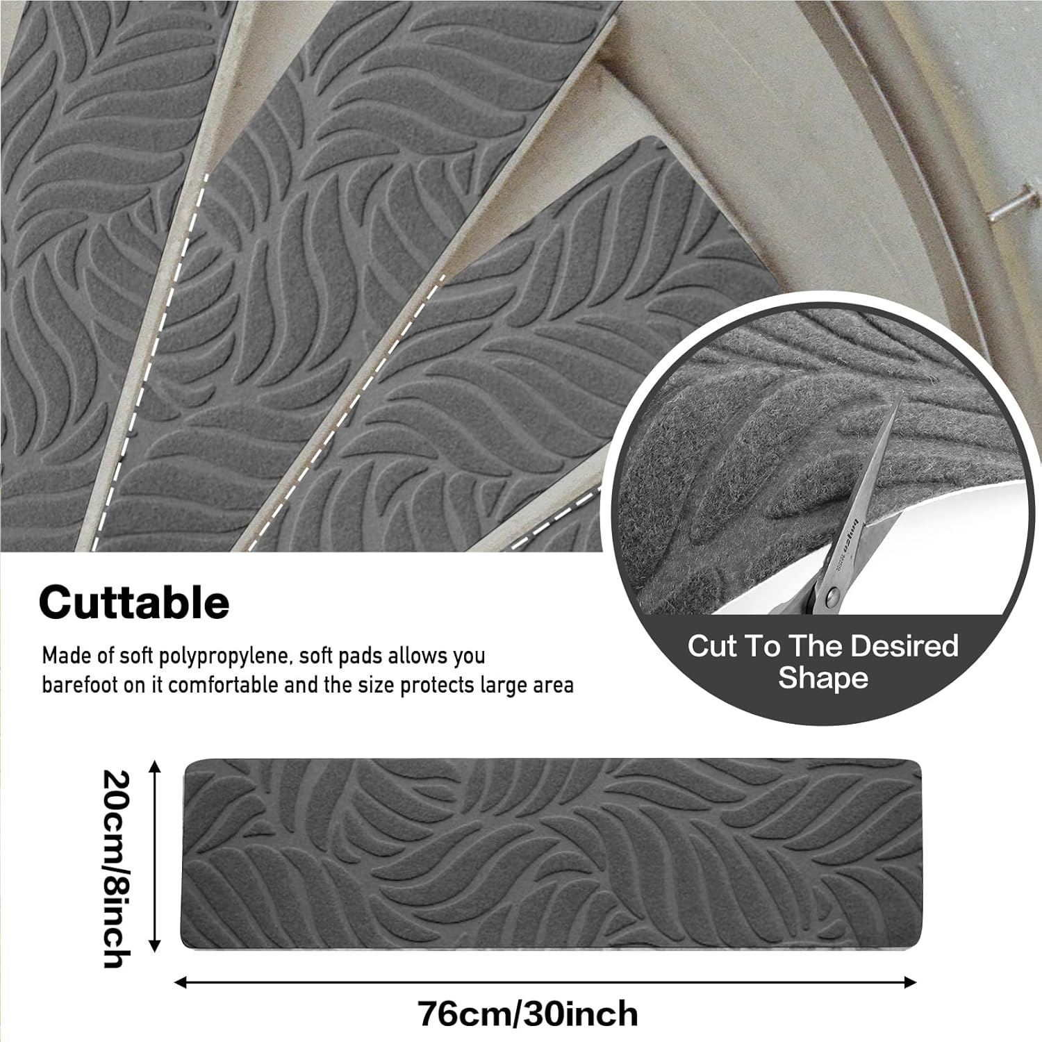 Stair Treads for Wooden Steps - Non Slip Stairs Carpet Tape Peel and Stick with Double Adhesive Tape Set of 15 Leaf -Grey