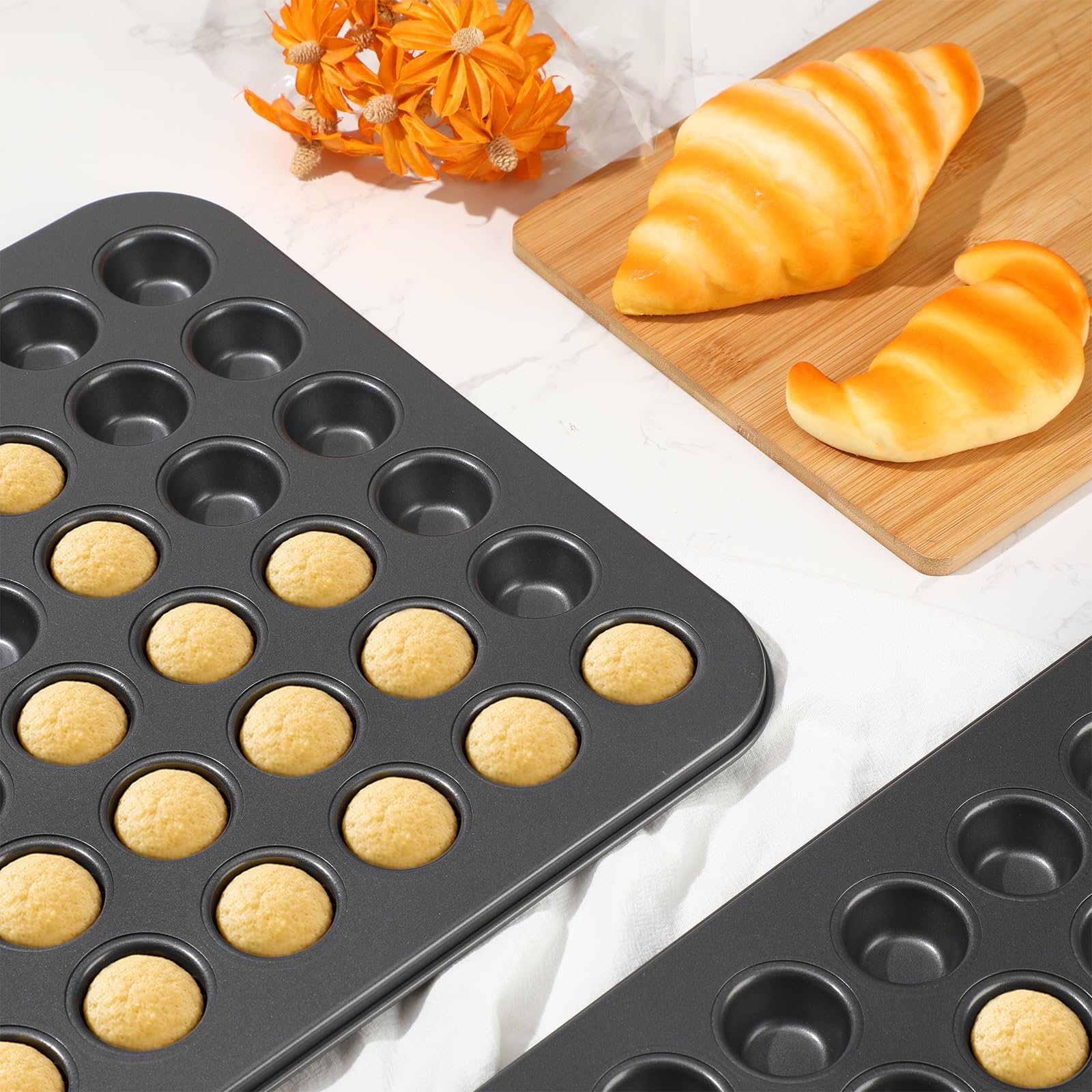 Tioncy 4 mini moldes para magdalenas de 48 tazas de 15.94 x 12.6 x 0.79 pulgadas, antiadherente, de acero, para hornear tartas de queso, apto para lavavajillas