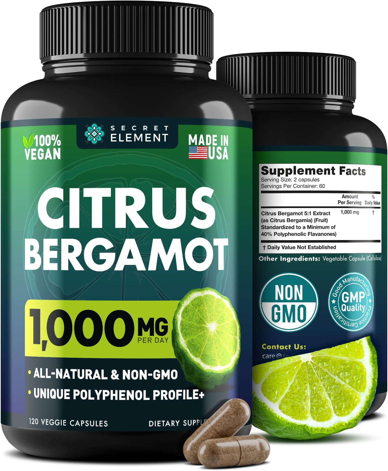 Citrus Bergamot Extract 1000Mg - Supplement For Heart, Immune System Support, And Healthy Aging Pure, Vegan Capsules