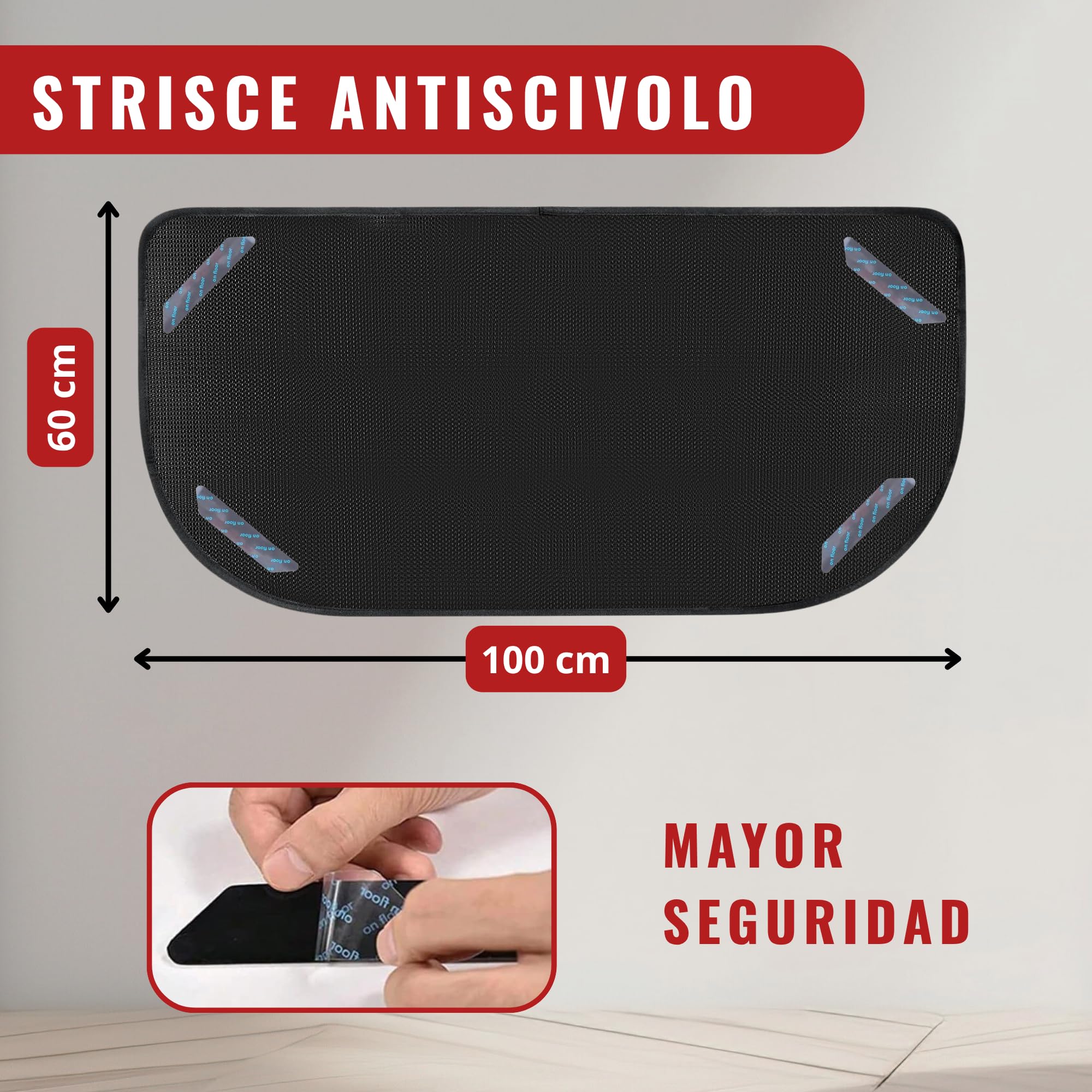 Tappeto per Camino Ignifugo 100 x 60 cm | Tappetino Ignifugo per Camino e Stufa a Legna | Include 4 Strisce Antiscivolo | Protegge il Pavimento da Bruciature e Macchie | Tappeto Camino Resistente