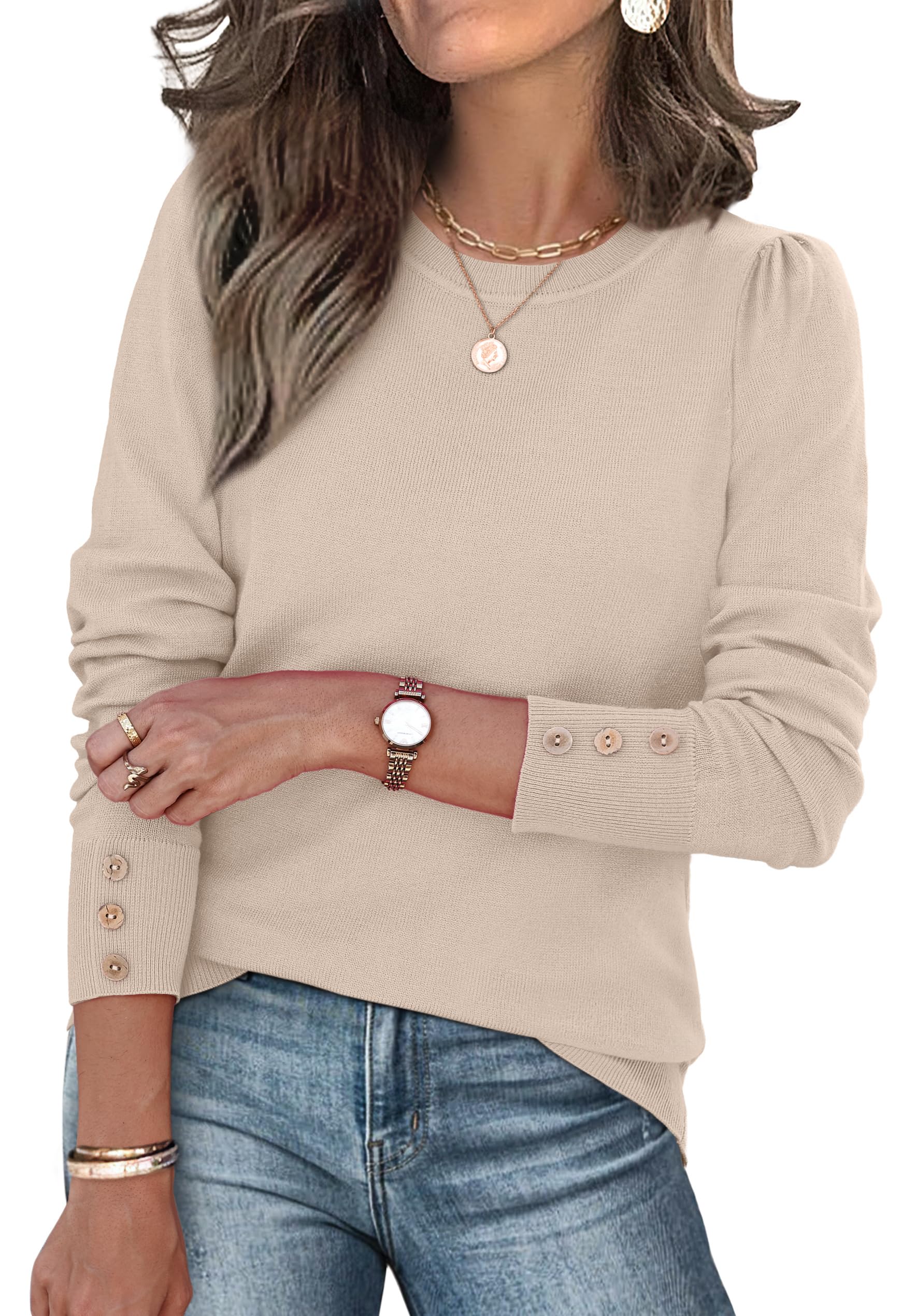Womens Sweaters Fall Fashion 2025 Long Sleeve Button Cuff Soft Knit Pullover Trendy Tops Dressy Casual Blouses