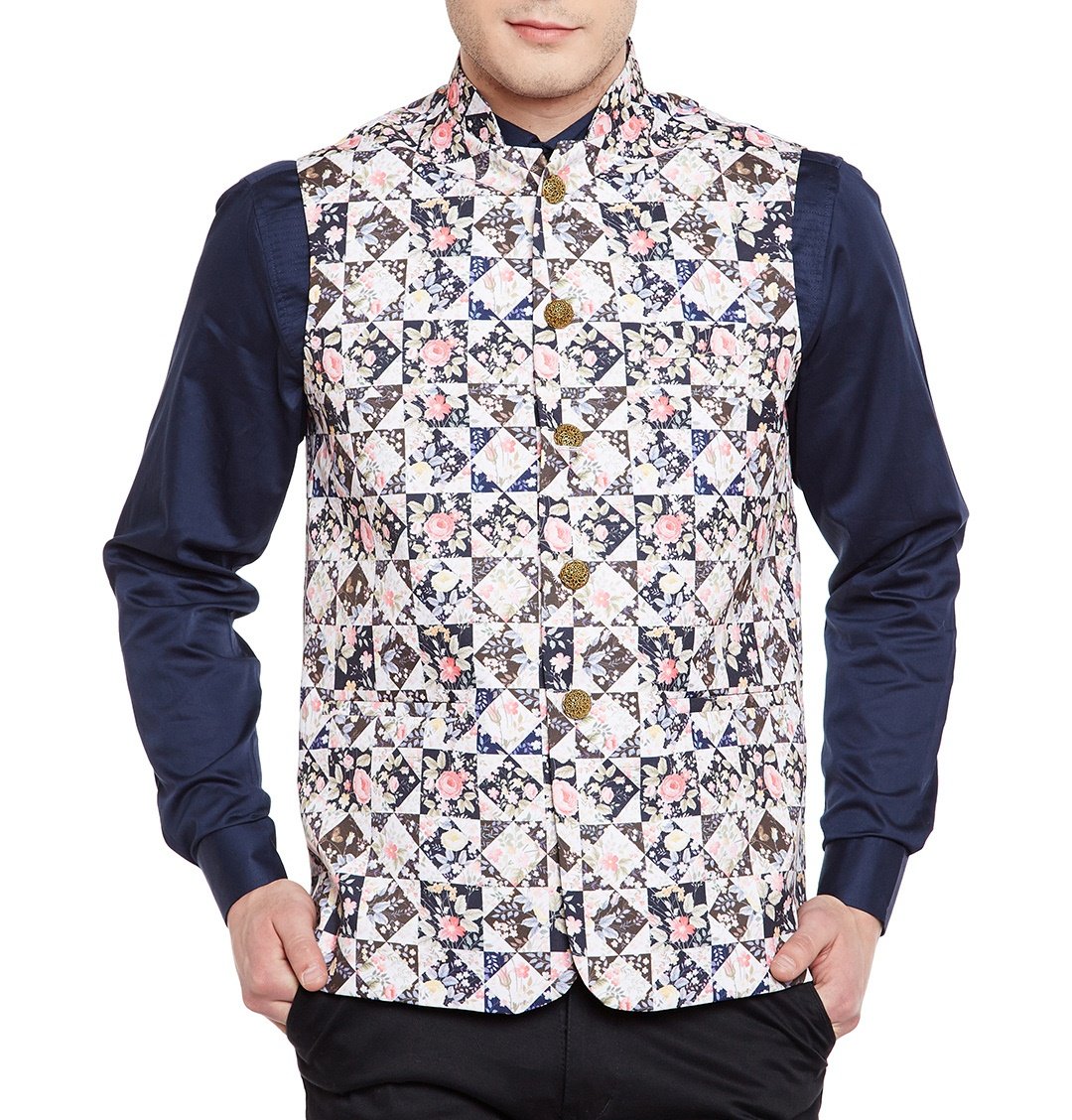 wintage Men's Premium Rayon Grandad Printed Nehru Jacket Vest Waistcoat-picture-20