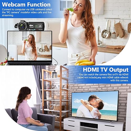 Miniatura 6 de VETEK Cámara de video 8k videocámara 48MP UHD WiFi IR visión nocturna Vlogging cámara para YouTube, zoom digital 18X 3.0 pulgadas pantalla LCD