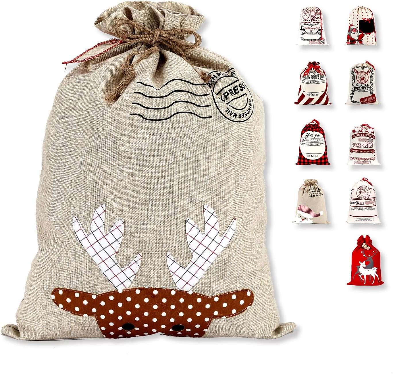 LessMo Christmas Santa Sack, Large Christmas Canvas Gift Bag With
