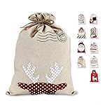 LessMo Christmas Santa Sack, Large Canvas Gift Bag with Drawstring, [Place to Write Wishes] Reusable Personalized Best Gift, for Xmas Package Storage, Christmas Party Supplies Favors