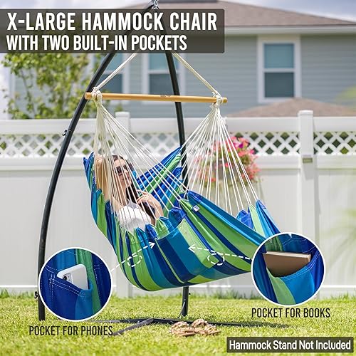 Miniatura 2 de Silla de columpio con kit de herrajes Chulim, incluye 2 cojines, silla colgante XL para interior y exterior, patio, jardín, peso máximo 330 libras -