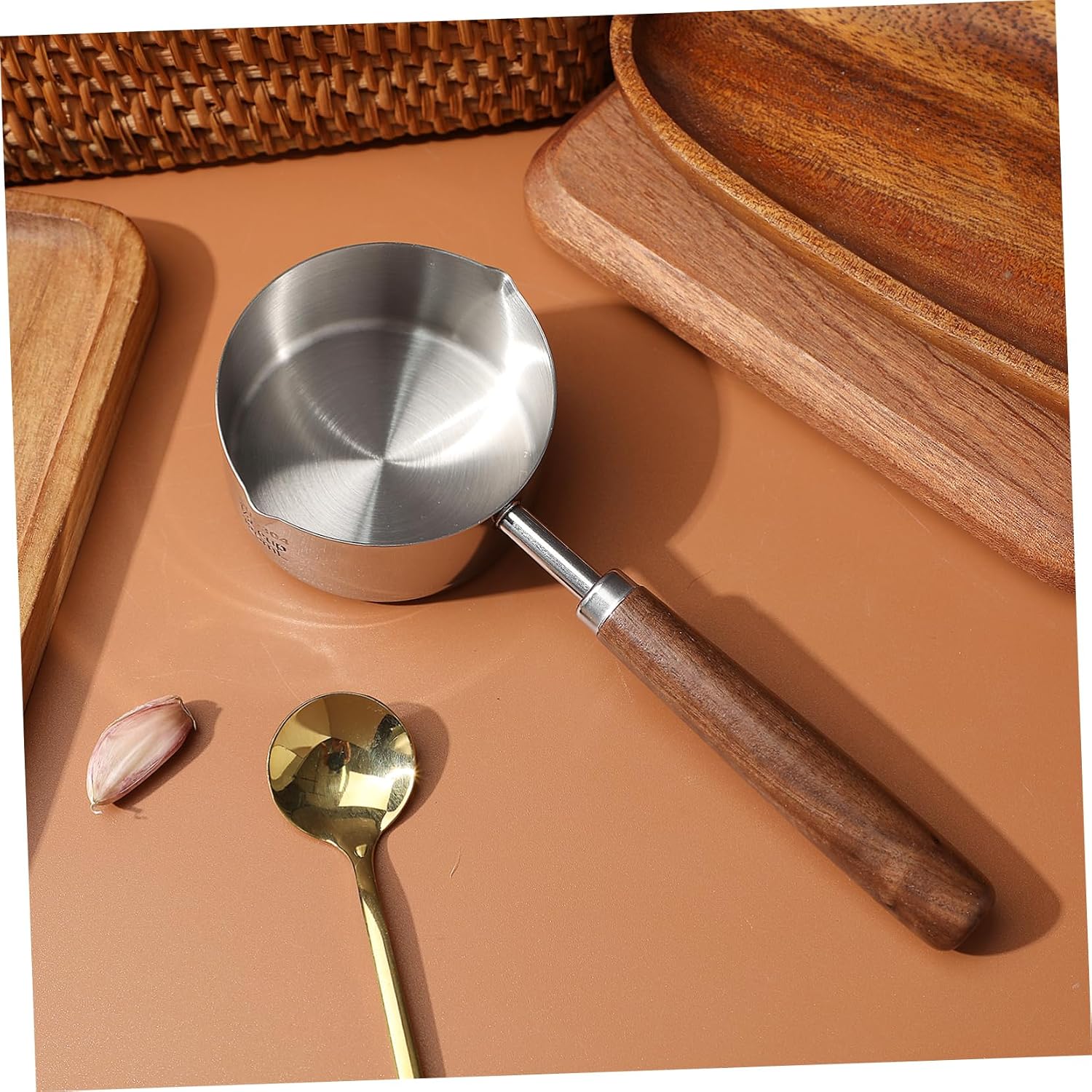 Sosoport 304 Stainless Steel Small Saucepan with Wood Handle Reusable Oil Boil Container for Kitchen Cooking and Sauces for Home Use and Heating