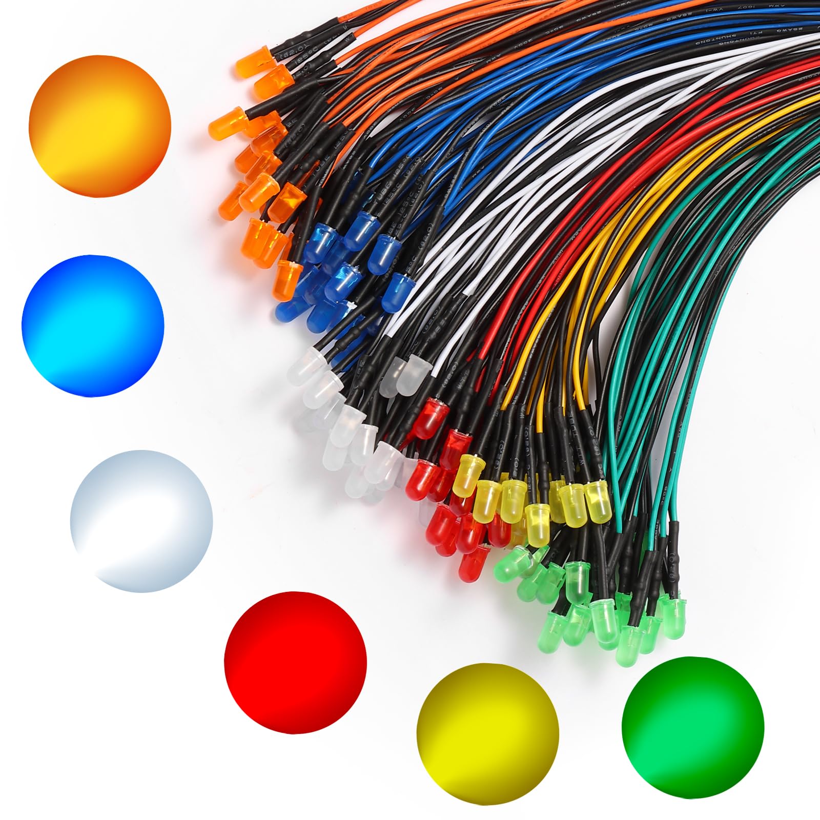 120 diodi LED pre-cablati da 5 mm (6 colori × 20 pezzi), 12 V, indicatori LED con fili abbinati da 20 cm, custodia in plastica per illuminazione fai da te, esperimenti di circuito, progetti hobby