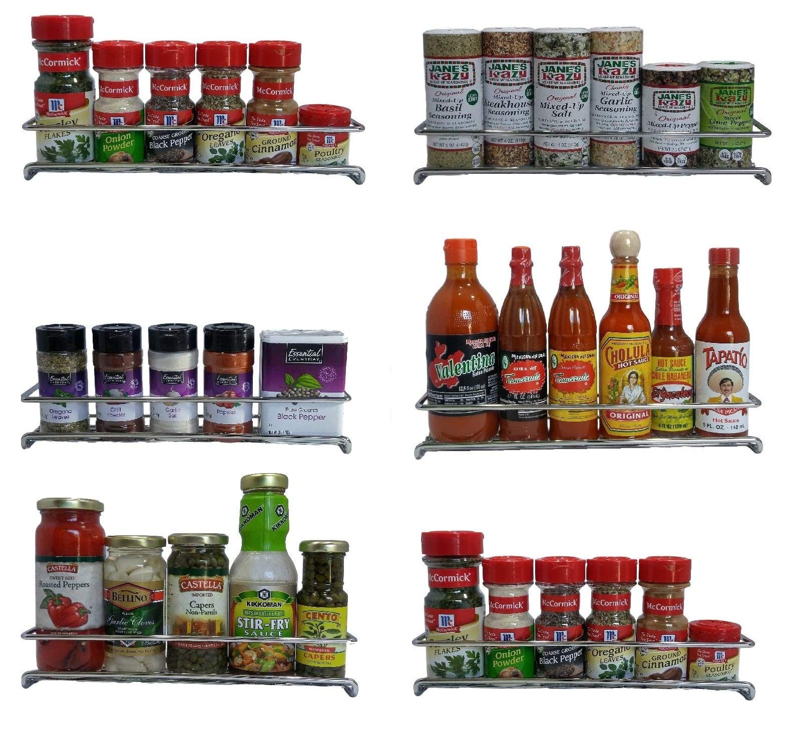 6 Pack. Wall mount spice rack organizer for cabinet. Spice shelf ...