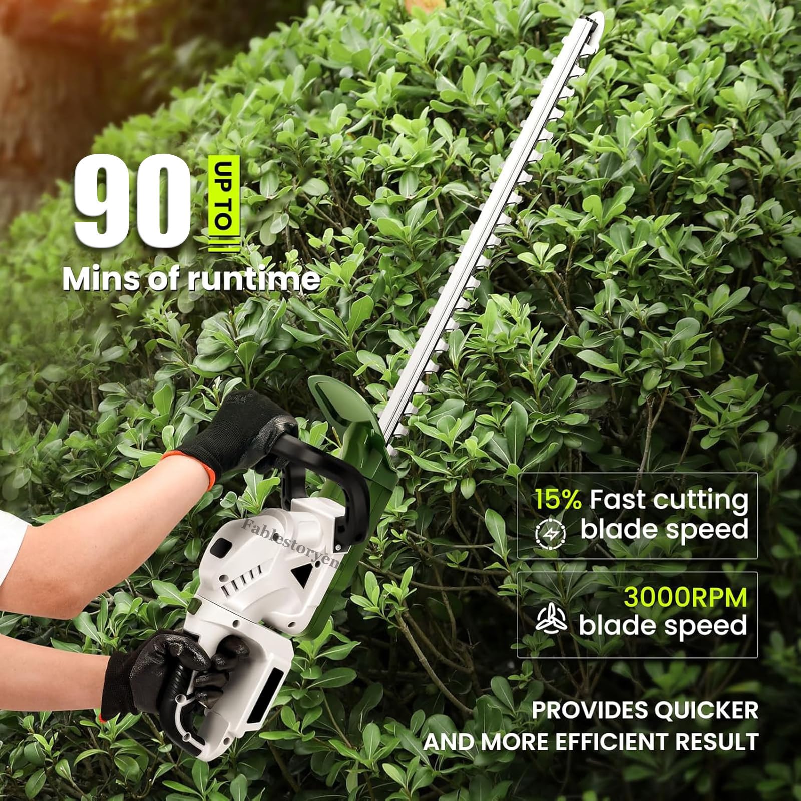 Cortasetos eléctrico inalámbrico de 21 V, Capacidad de Corte de 20 Pulgadas, Cuchillas de Doble acción, batería de Litio de 3900 mAh para el Mantenimiento del césped y el jardín.