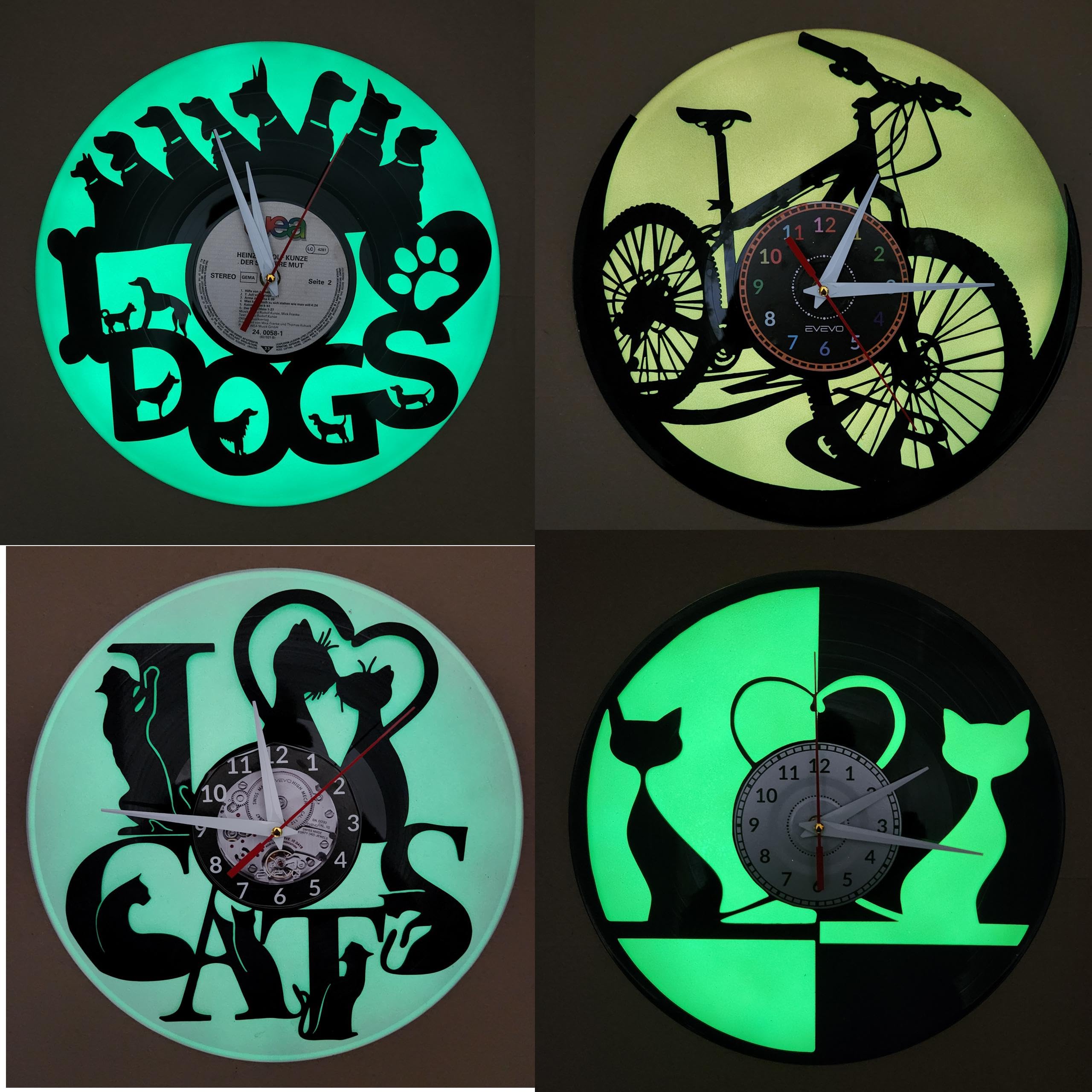 MOTOR MOTOCYKL MOTO RACEING ZEGAR ŚCIENNY FLUORESCENCYJNE TŁO PŁYTA WINYLOWA PREZENT UPOMINEK URODZINY GIFT SOUVENIR EVEVO F0055