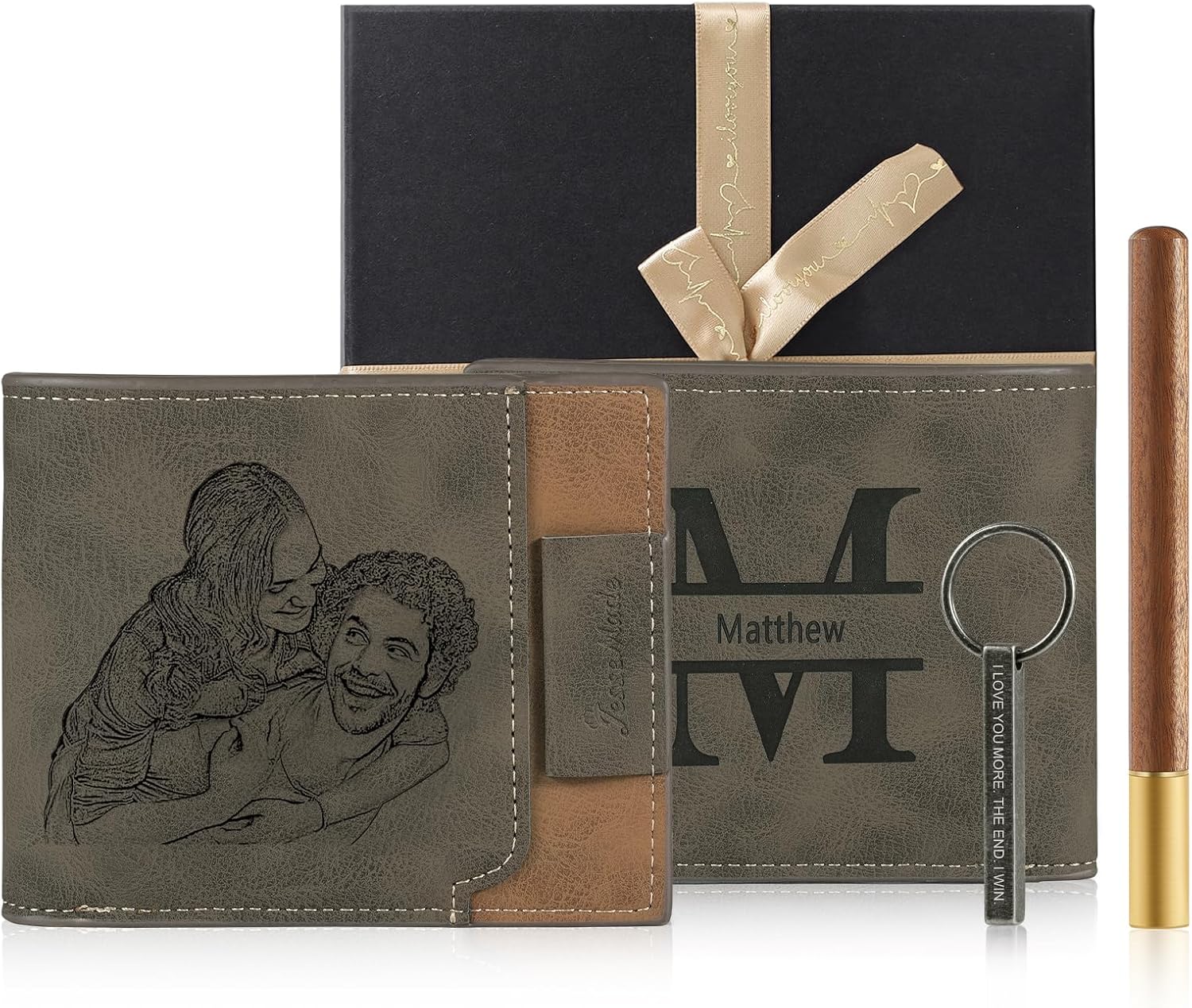 Mens Gift - Custom Wallet for Men Personalized Wallet Gift Set- Mens Birthday Gift Box Christmas Gift for Husband or Boyfriend