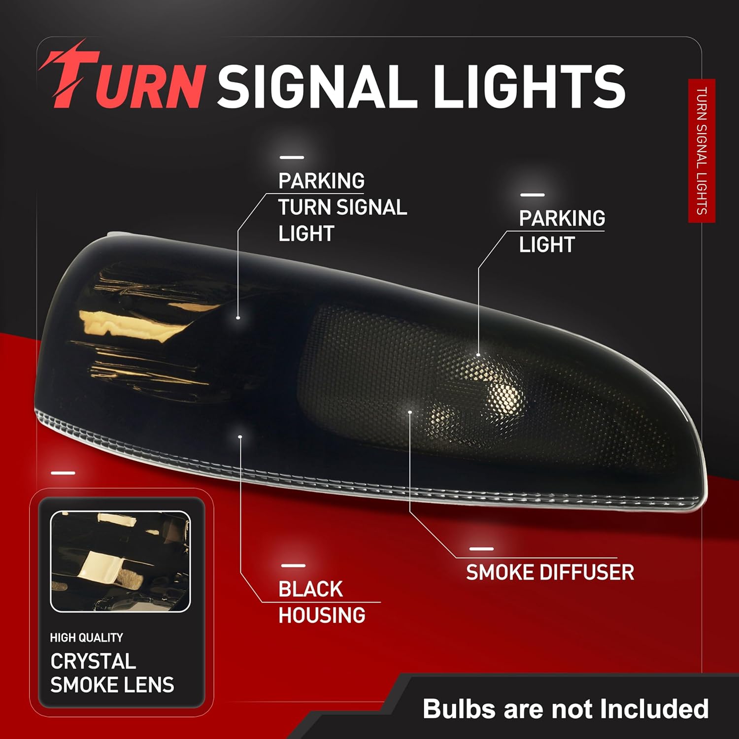 HECASA Pair Turn Signal Lights Compatible with 1997-2004 Chevy Chevrolet Corvette C5, Front Bumper Signal Lamps Replacement for GM2520186 GM2521186, Smoke Lens Black Housing Driver&Passenger Side
