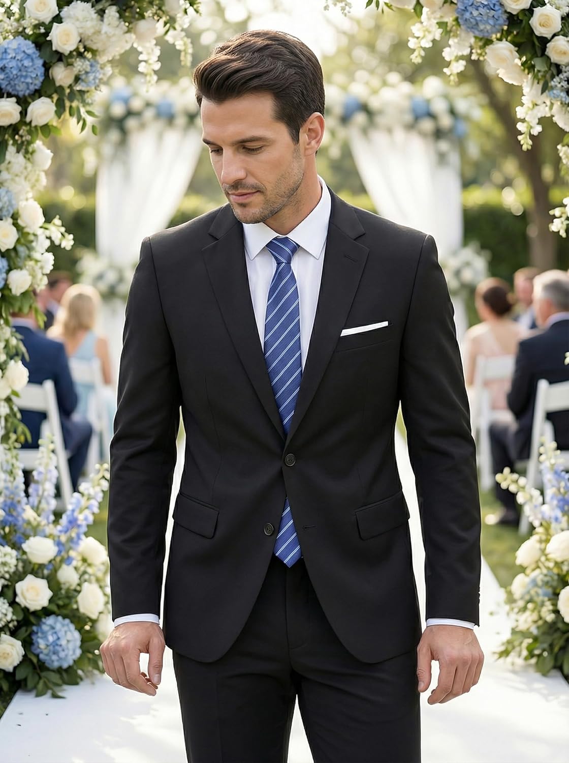 Men Suit 2 Piece Groomsmen Tuxedo Prom Blazer Slim Fit Suits Two Button Wedding Dress Jacket Pants Set with Tie