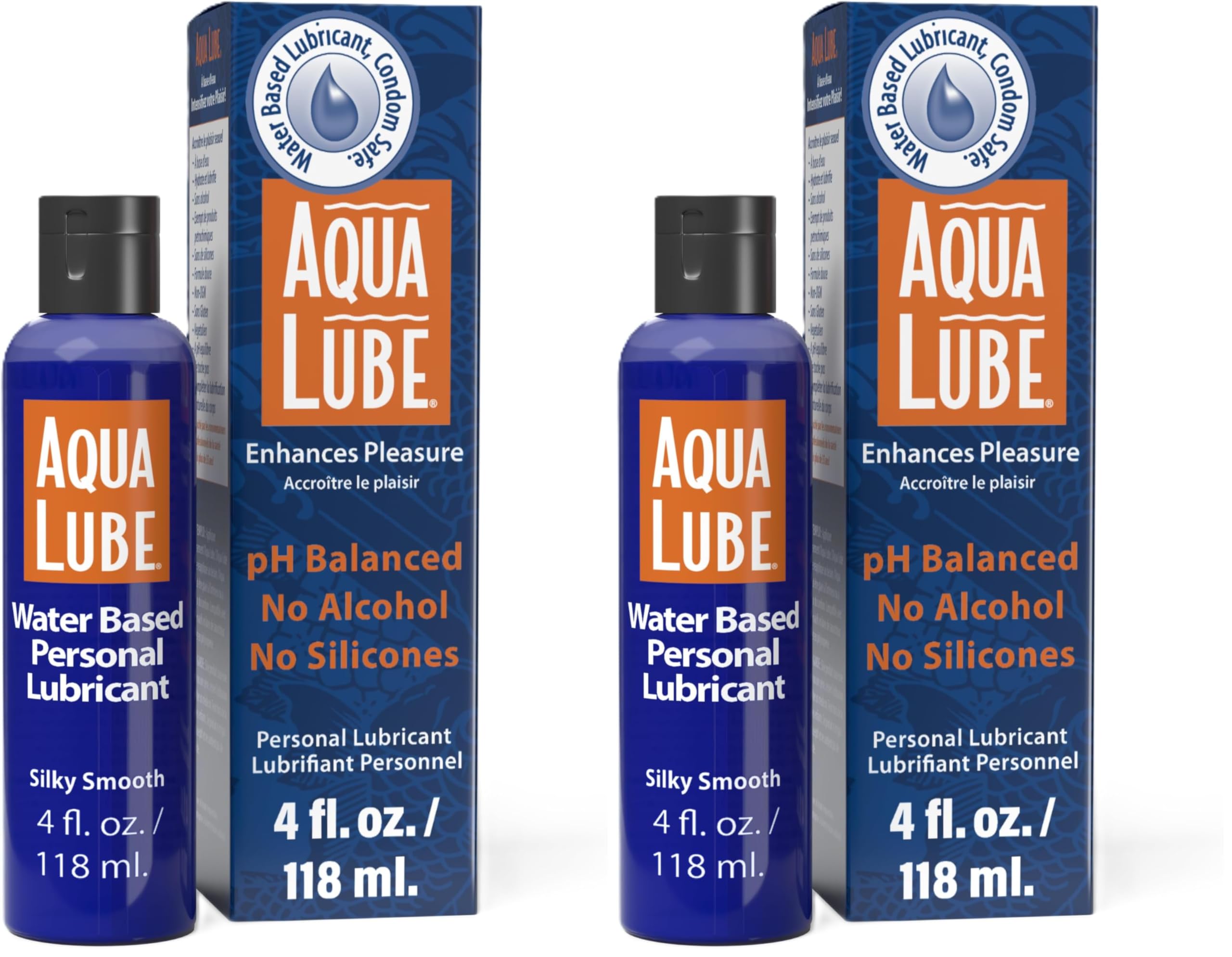 Aqua Lube Personal Lubricant 4 Fl Oz - 100% Water Based Non-Sticky Formula, Toy Friendly, Gentle, Long-Lasting, PH Balanced, for Men and Women (Pack of 2)