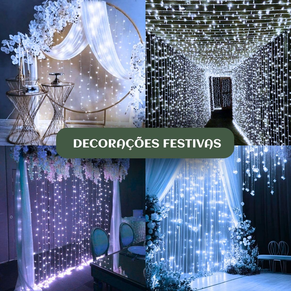 Cortina 300 Led 3x3m USB Colorido Branco Frio 8 Modos USB Temporizador LuvinCo Imagem 5