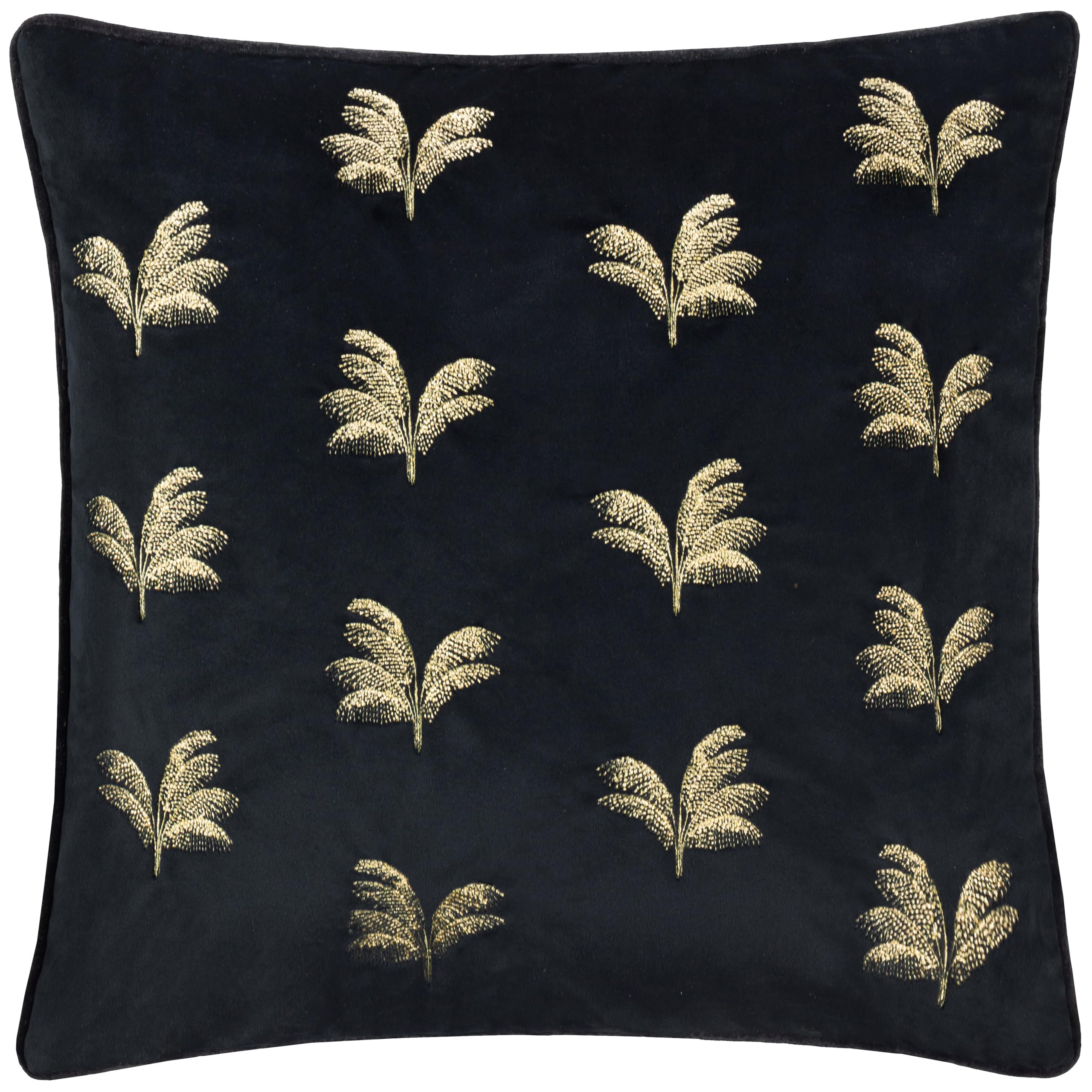 Paoletti Guilded Palms Embroidered Feather Filled Cushion - Black - 45x45cm