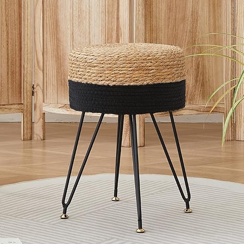 Taburete de maquillaje de tocador, taburete otomano de pasto natural tejido a mano, taburete moderno multifuncional, taburete de tocador con