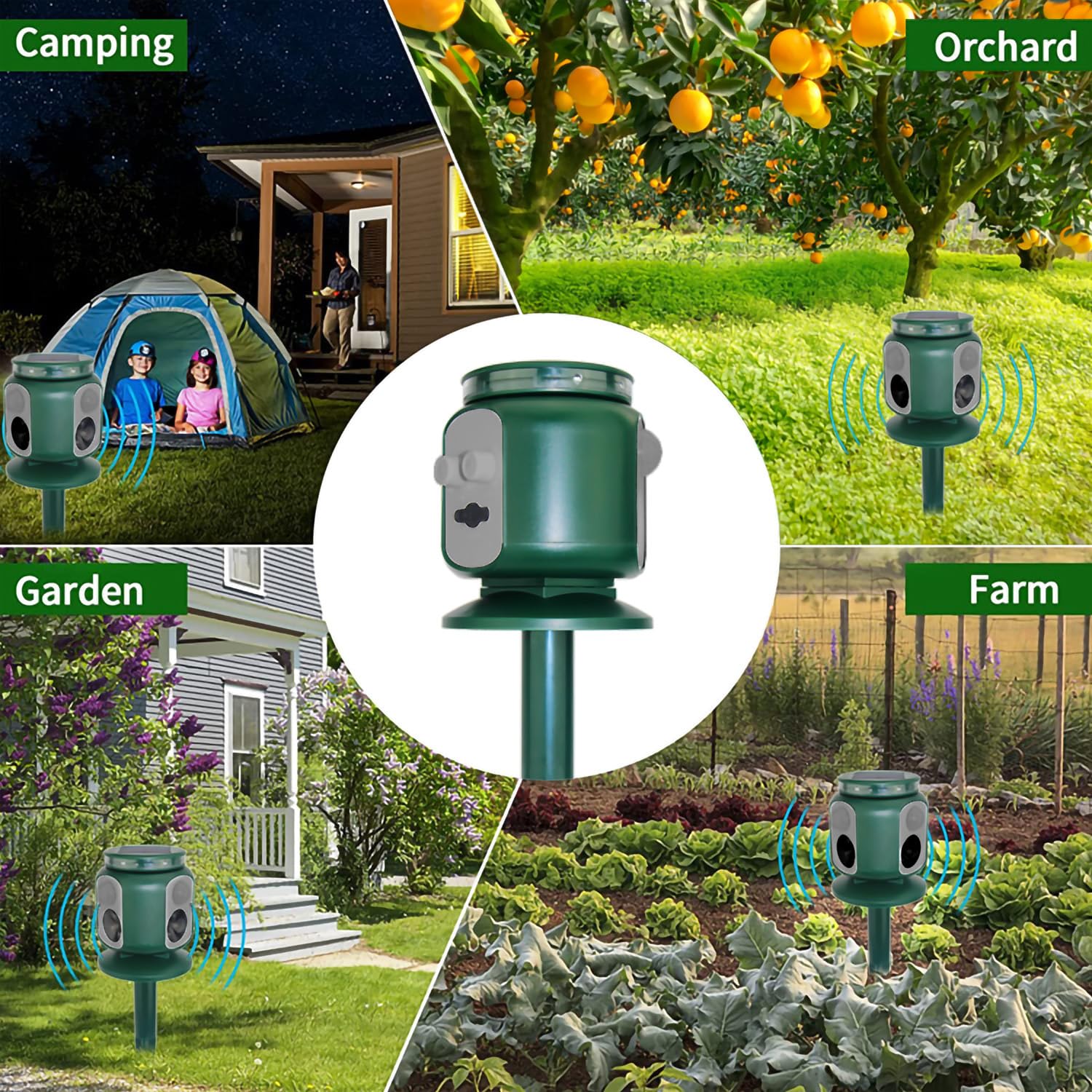 2X Repelente Solar ultrasónico de Animales con Sensor de Movimiento PIR 360°, con Doble Sistema de Carga, protección Exterior para Jardines, Patios y Granjas