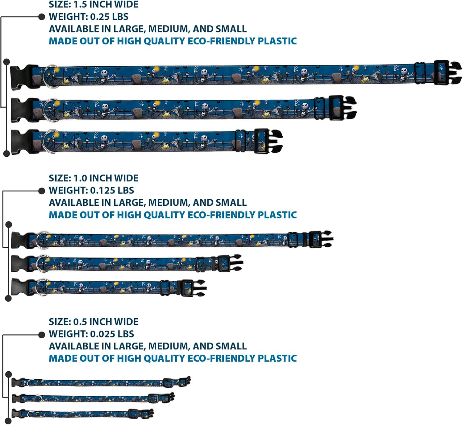 Buckle-Down Nbc Jack, Zombie Duck & Zero Cemetery Scene Plastic Clip Collar, Wide Small/13-18"