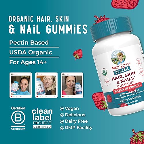 Miniatura 8 de MaryRuths - Vitaminas para el cabello y las uñas orgánico USDA  Gomitas de biotina con vitamina C y vitamina E  Vitaminas para el crecimiento del