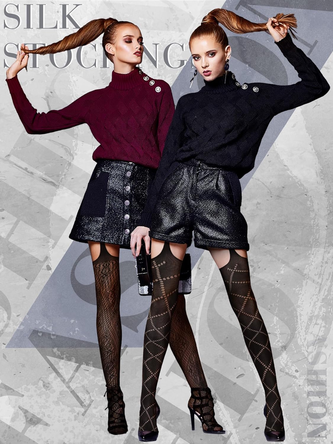 Skylety 6 Pairs Fishnet Stockings for Women Plus Size Thigh-high Tights Stockings Suspender Pantyhose Garter Belts - Image 2