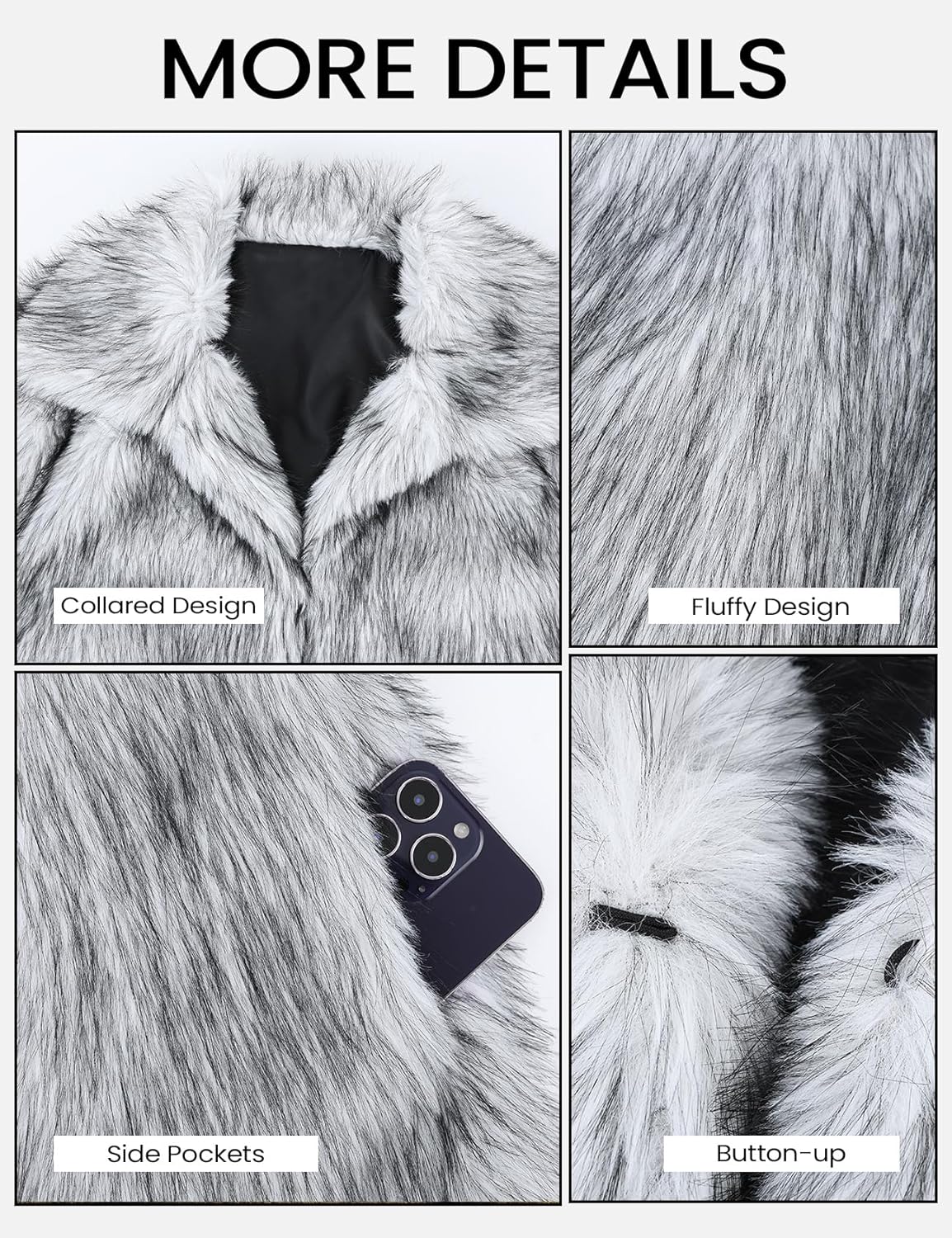 Wyeysyt Womens Faux Fur Coat Cropped Lapel Fur Jacket Fluffy Open Front Fuzzy Winter Short Coat Outerwear - Image 6