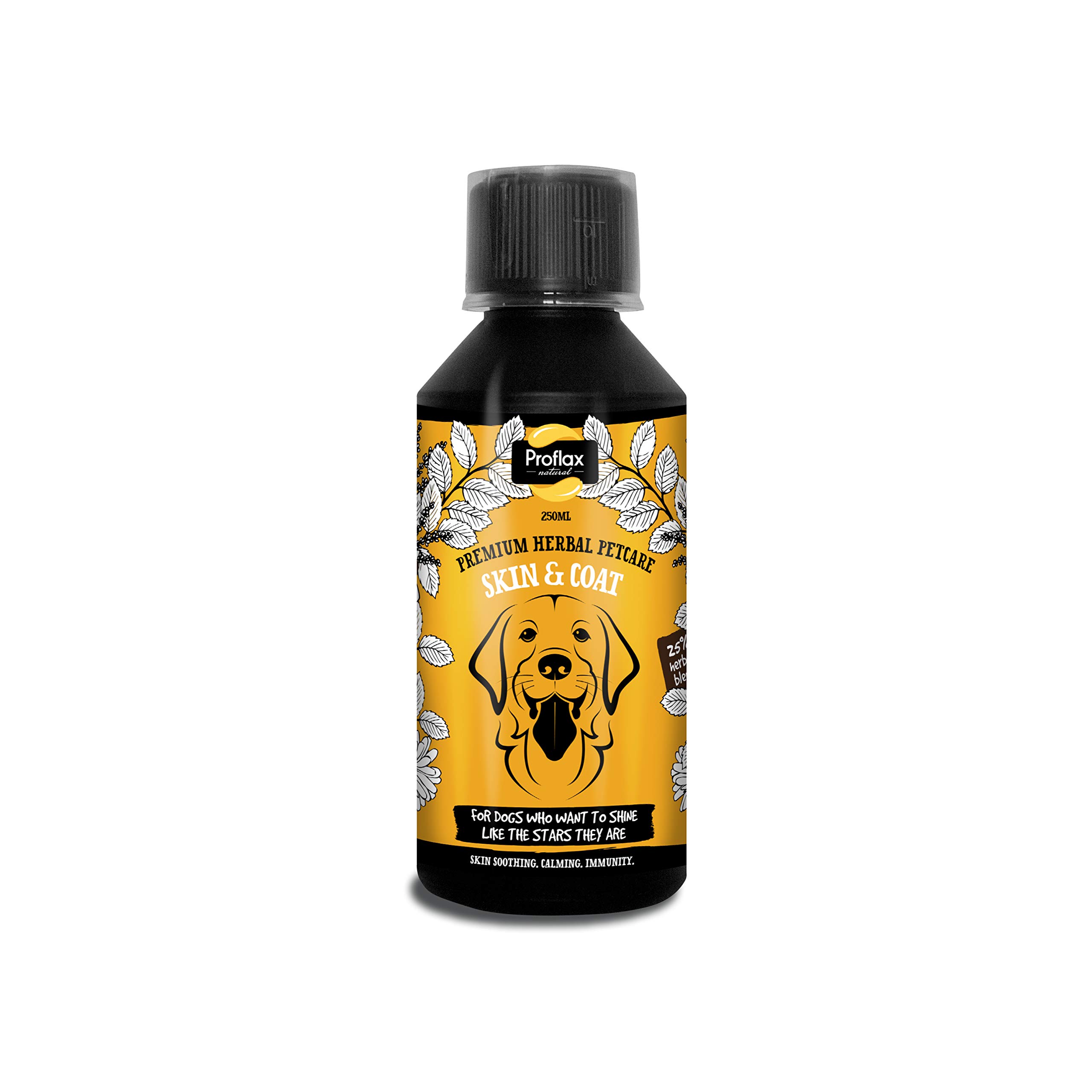 Proflax Natural - Skin & Coat Supplement for Dogs - Supports Healthy Skin & Coat, Colour Pigments - Promotes Calmness and Relaxation - Fast Acting & Vet-Approved Herbal Tincture - 250ml