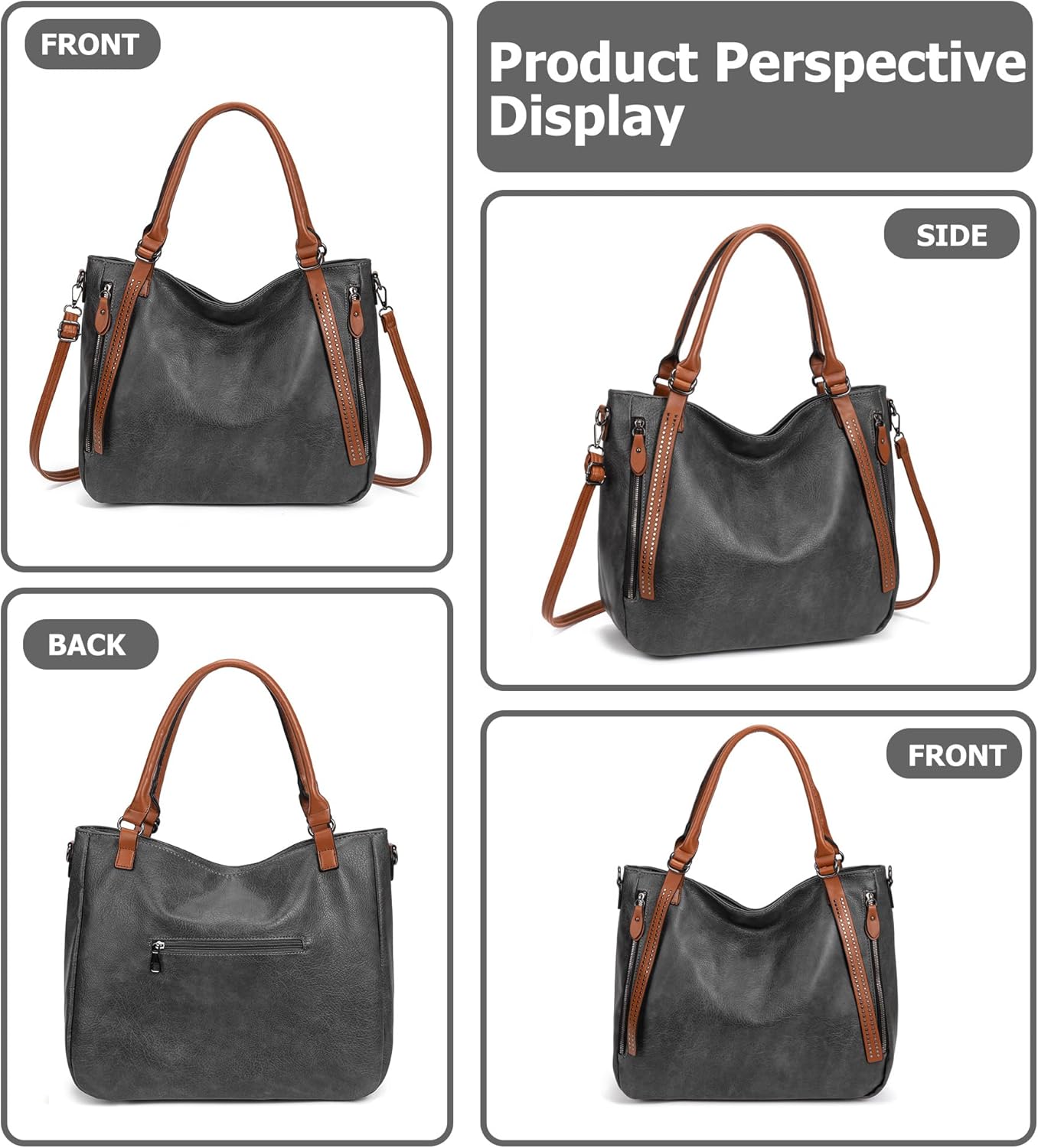 myfriday Vintage Slouchy Tote Bag for Women, Large Vegan Leather Hobo Shoulder Bag Satchel Purse with Adjustable Strap