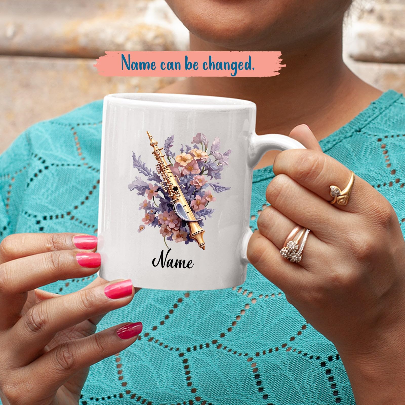 BixDori Flute Ceramic Mug - Customized Musicians Cup, Musical Instruments Porcelain Coffee Mug Gift for Women Men, Personalized Band Music Tea Cup, White 11oz or 15oz