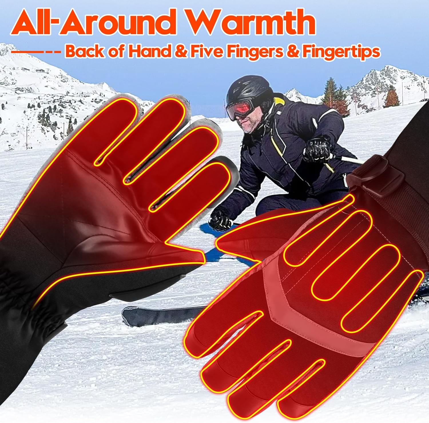 Heated Gloves for Men Women, 6000mAh Battery Rechargeable Hand Warmer Gloves with Touchscreen,Waterproof Electric Heated Ski Glove for Winter Outdoor Work Hunting Camping Snowboarding Hiking Raynaud - Image 3