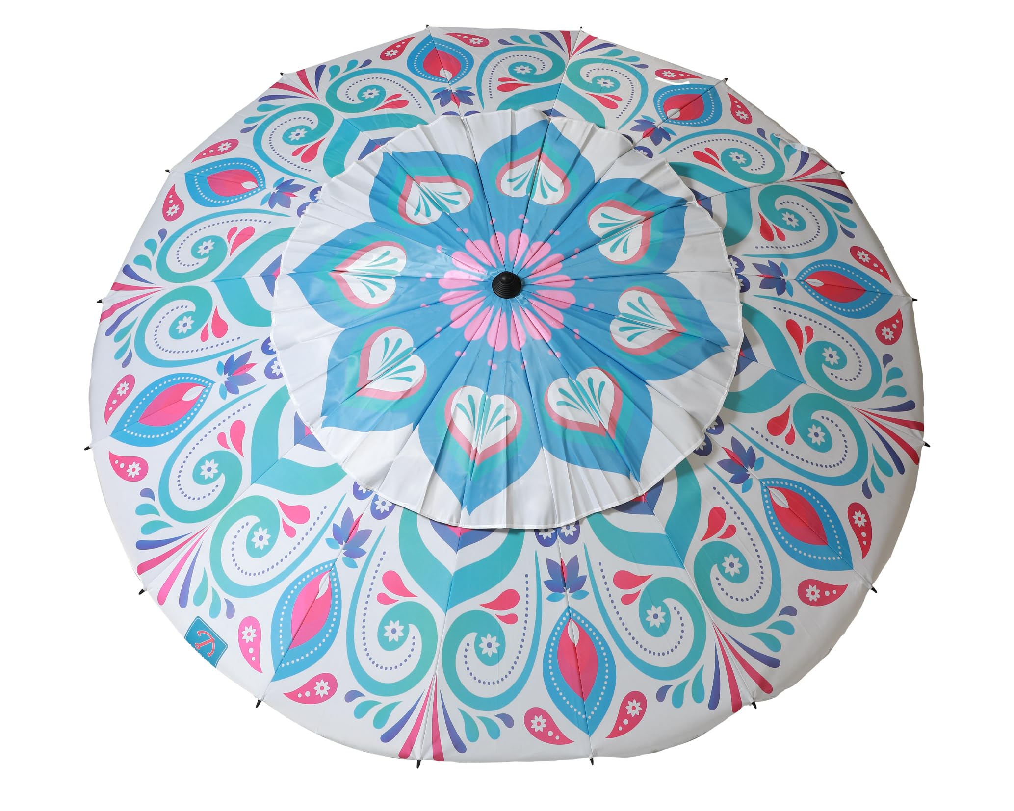Atosa sombrilla de playa ø 220 cm reclinable de aluminio modelo mándala floral con upf 50+ celeste