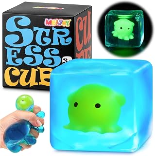 Squishy Stress Cube Fidget Toys Adults - Glow in The Dark Octopus Sensory Toys for Kids with Autism Stress Balls for Kids Squeeze Toys for Anxiety Stocking Stuffers for Grandkids