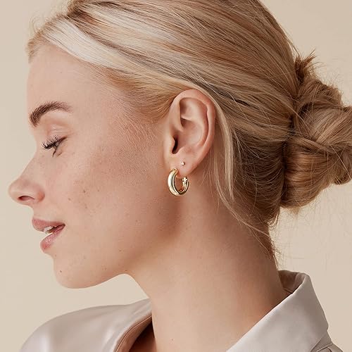 Miniatura 2 de PAVOI 14K Gold Plated Sterling Silver Post Hoops Lightweight Chunky Hoops Huggies Thick Gold Hoop Earrings for Women