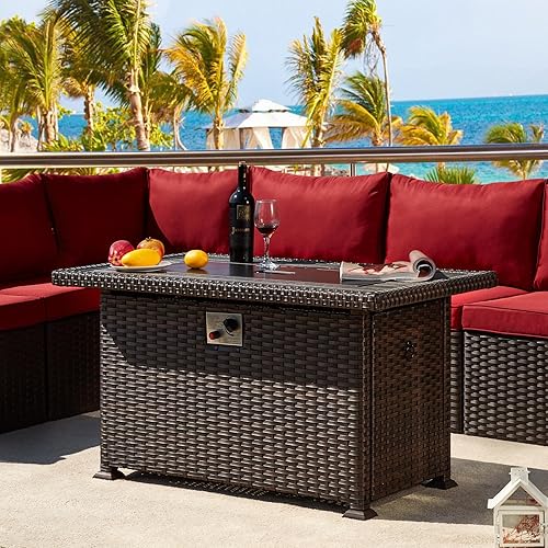 Miniatura 8 de HOMREST Mesa para fogata de propano, 44 pulgadas, 50,000 BTU, mesa rectangular para fogata de gas de encendido automático, mesa rectangular de